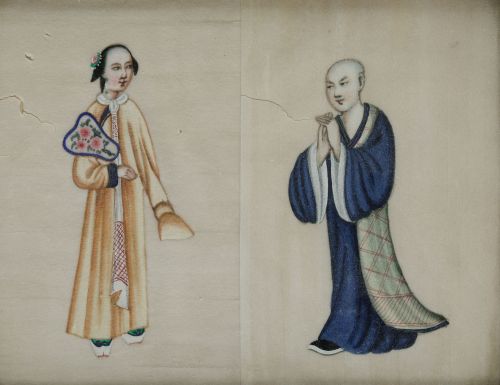 "Personajes”, cuatro acuarelas chinas sobre papel de arroz,