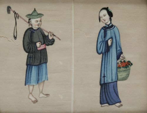 "Personajes”, cuatro acuarelas chinas sobre papel de arroz,