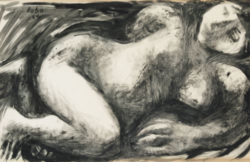 BALTASAR LOBO, "Mujer recostada", 1944, Gouache y tinta sob