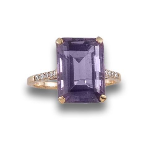SORTIJA DE ORO ROSA CON AMATISTA Y DIAMANTES