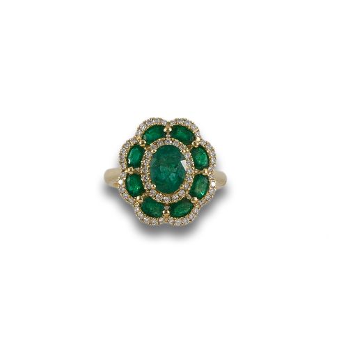 SORTIJA DE ORO CON ESMERALDAS Y DIAMANTES
