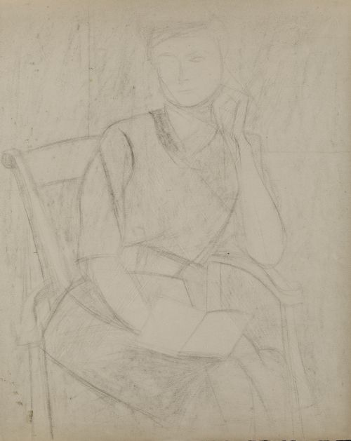 JOAQUÍN PEINADO VALLEJO, "Mujer leyendo", Grafito sobre pap