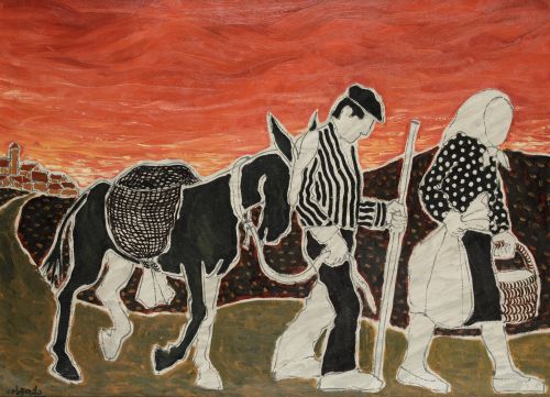PEDRO SOBRADO, "Campesinos", Óleo sobre lienzo
