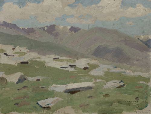 DIONISIO  BAIXERAS, "Paisaje", Óleo sobre cartón