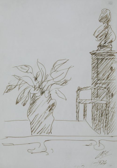 ANTONIO LAGO RIVERA, "Interior con jarrón", 1974, Tinta sob