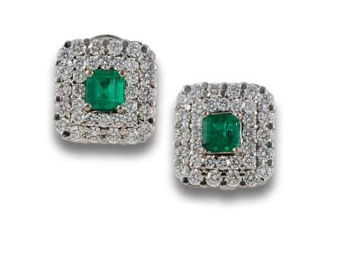 PENDIENTES DE ORO CON ESMERALDAS Y BRILLANTES