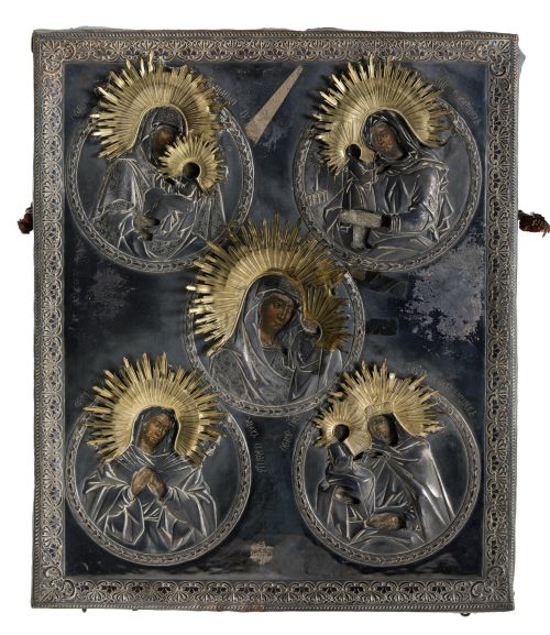 Icono representando cinco advocaciones de la Virgen María,