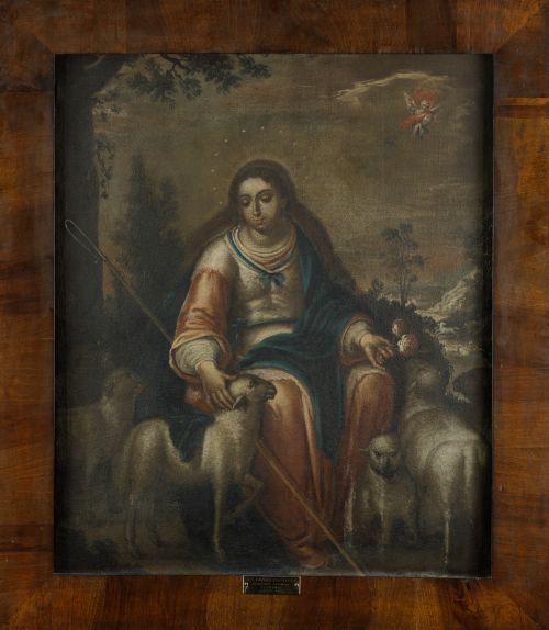 ESCUELA SEVILLANA , "La Divina Pastora", Óleo sobre lienzo