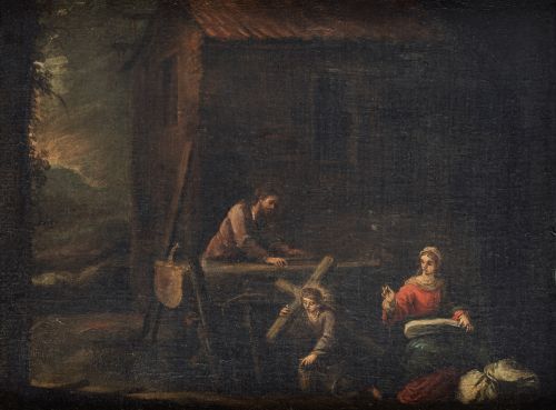 ESCUELA ESPAÑOLA, "El taller de Nazaret", Óleo sobre lienzo