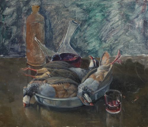 JOSÉ MARIA FRANCO, "Corcheros", 1975, Óleo sobre tabla