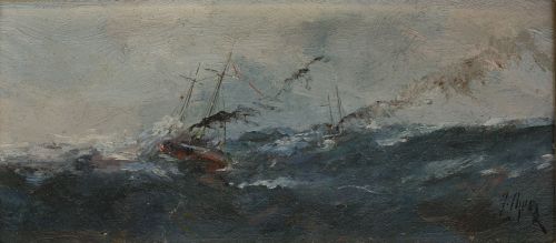 ESCUELA ESPAÑOLA, "Marina", Óleo sobre tabla
