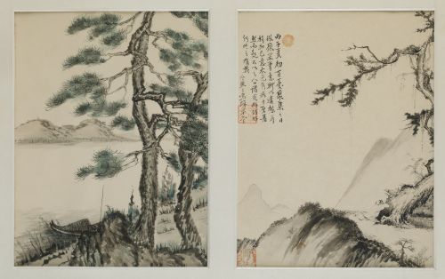 ESCUELA CHINA, "Paisajes", Pareja de tintas sobre papel enm