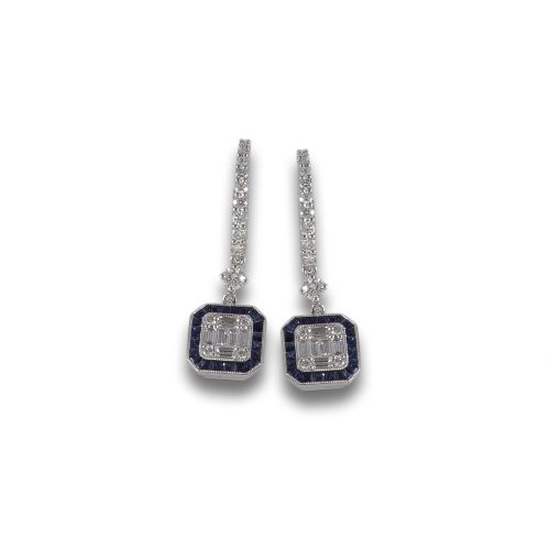 PENDIENTES ORO BLANCO CON DIAMANTES Y ZAFIROS