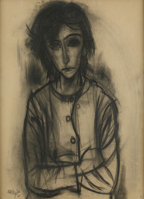 ÁLVARO DELGADO, "Retrato", Carboncillo sobre papel