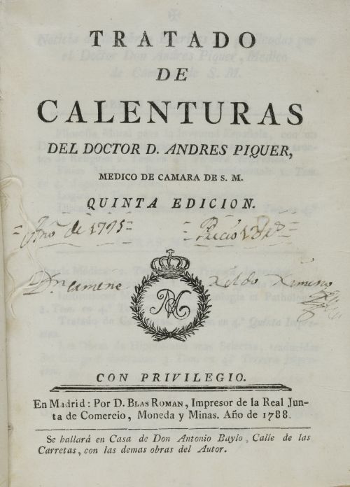 ANDRÉS PIQUER Y ARRUFAT, "Tratado de calenturas" 1788.