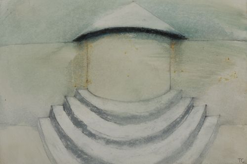 TOM  CARR, "Wall and stairs", Técnica mixta sobre papel
