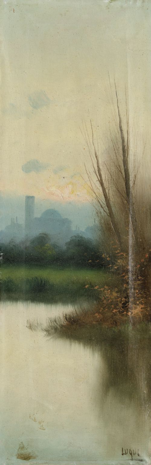 LUQUE , "Pareja de paisajes", Dos óleos sobre lienzo