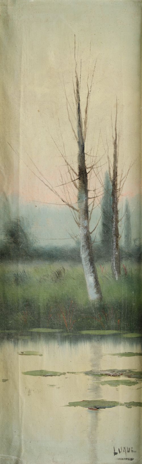 LUQUE , "Pareja de paisajes", Dos óleos sobre lienzo