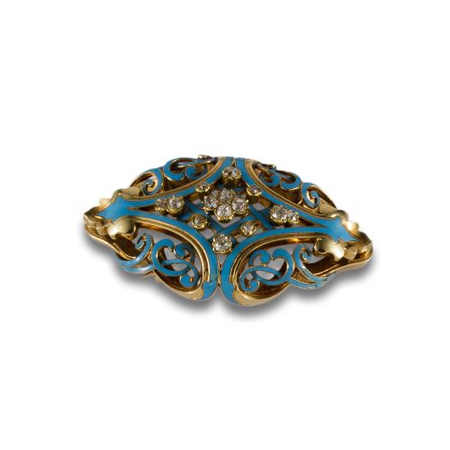 BROCHE DE ORO CON ESMALTE Y DIAMANTES