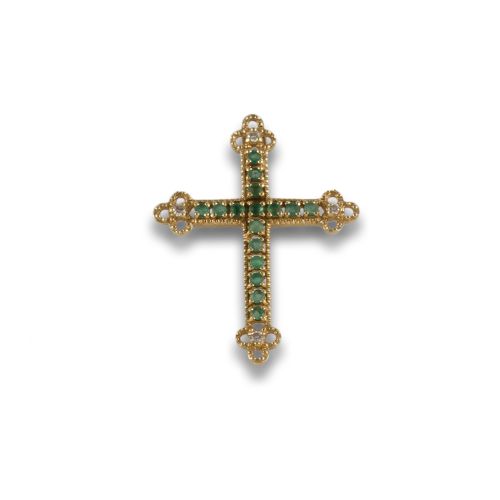 CRUZ CON ESMERALDA Y DIAMANTES