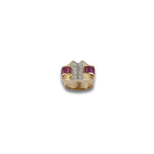 SORTIJA CHEVALIER DE ORO, RUBIES Y BRILLANTES