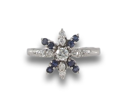 SORTIJA FLOR DE ORO CON ZAFIROS Y DIAMANTES