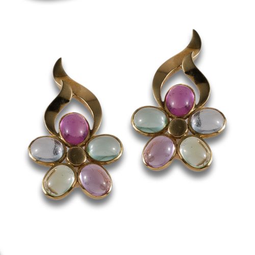 PENDIENTES DE ORO Y PIEDRASS DE COLOR