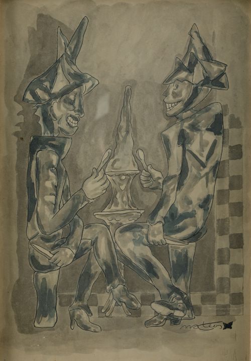 FRANCISCO MATEOS GONZÁLEZ, "Personajes comiendo", Acuarela