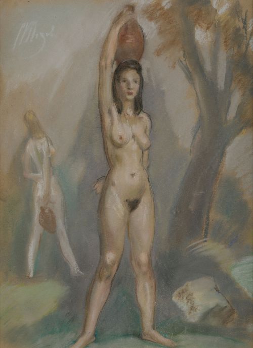 PEDRO MOZOS MARTÍNEZ, "Aguadoras", Pastel sobre papel