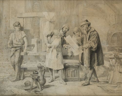 ANÓNIMO, "La imprenta de Gutenberg", Láìz sobre papel