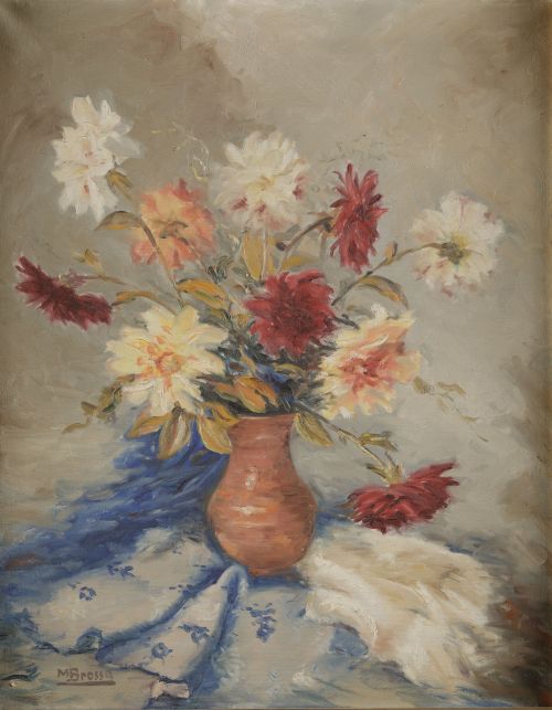 MIQUEL BROSSA, "Jarrón con flores", Óleo sobre lienzo