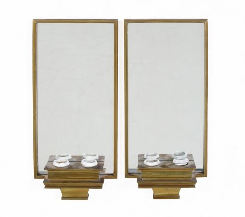 Pareja de apliques de latón dorado y espejo, años 60