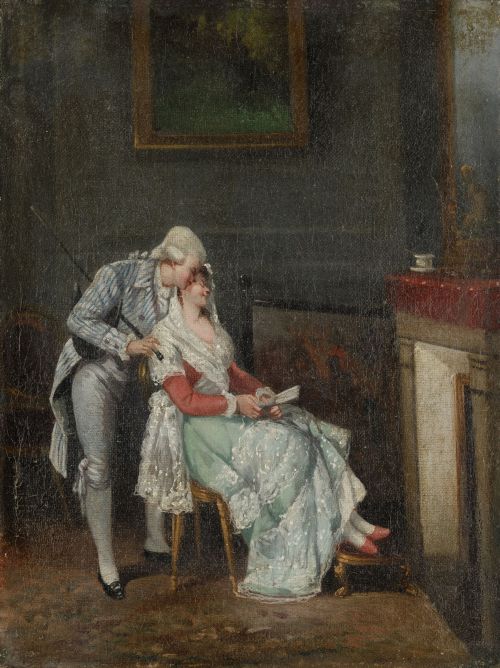 ESCUELA ESPAÑOLA, "Escena galante”, Óleo sobre lienzo