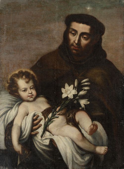 ESCUELA SEVILLANA , “San Antonio de Padua con el Niño Jesús