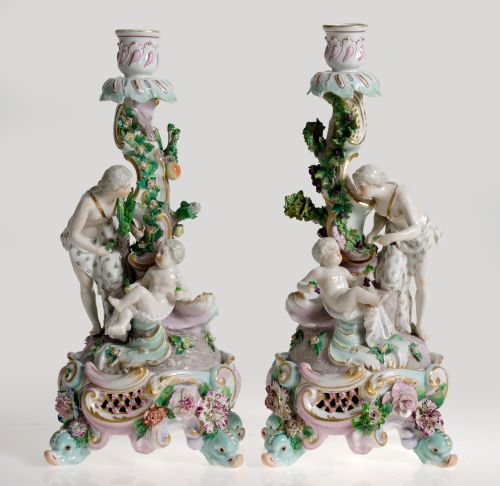 Pareja de candeleros de porcelana, Alemania, ffs.S.XIX - pp