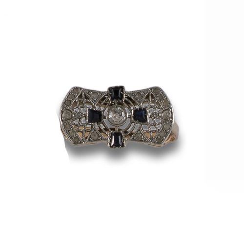 SORTIJA ART DECO CON DIAMANTES Y ZAFIROS