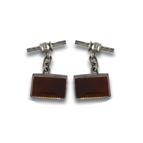 GEMELOS DE PLATA CON GEMA MARRON