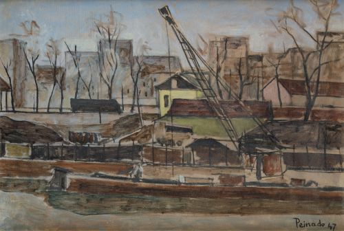 JOAQUÍN PEINADO VALLEJO, "Puerto fluvial", 1947, Óleo sobre