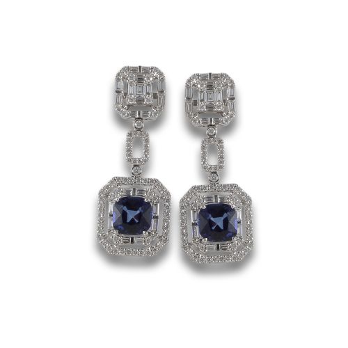 PENDIENTES DE ORO, ZAFIROS Y DIAMANTES