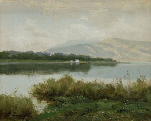 JOSEP COLOMER, "Paisaje con rÍa", Óleo sobre lienzo