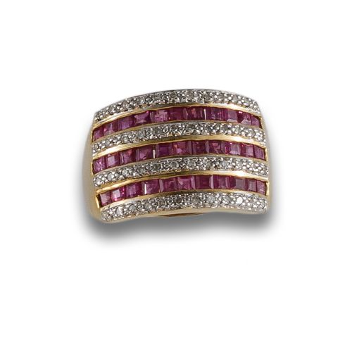 SORTIJA ANCHA ORO, RUBIES Y DIAMANTES