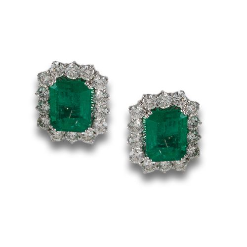 PENDIENTES DE ORO BLANCO CON ESMERALADA Y DIAMANTES