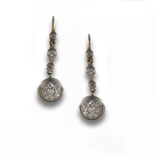 PENDIENTES ART DECO DE ORO, PLATINO Y DIAMANTES.