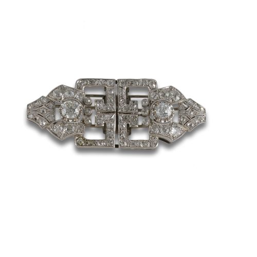 BROCHE DOBLE CLIP DE PLATINO Y DIAMANTES