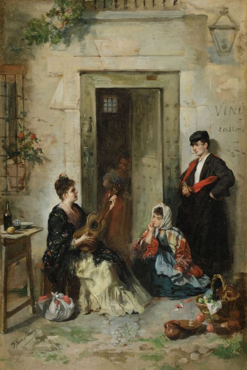 FRANCISCO DÍAZ CARREÑO, "La serenata", Óleo sobre lienzo.