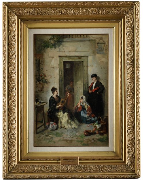 FRANCISCO DÍAZ CARREÑO, "La serenata", Óleo sobre lienzo.