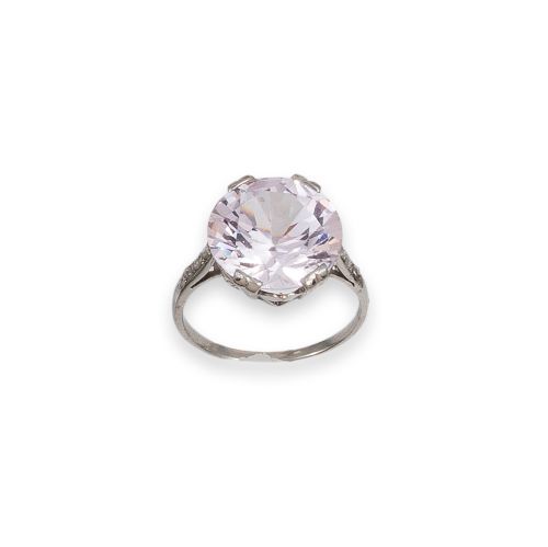 SORTIJA DE PLATINO CON ROSA DE FRANCIA Y DIAMANTES