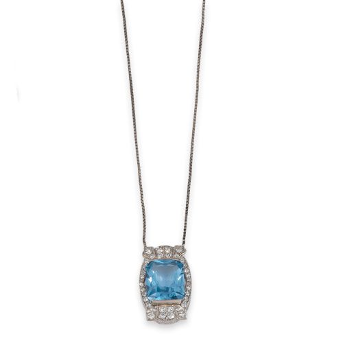 COLGANTE DE PLATINO CON ESPINELA SINTETICA Y DIAMANTES