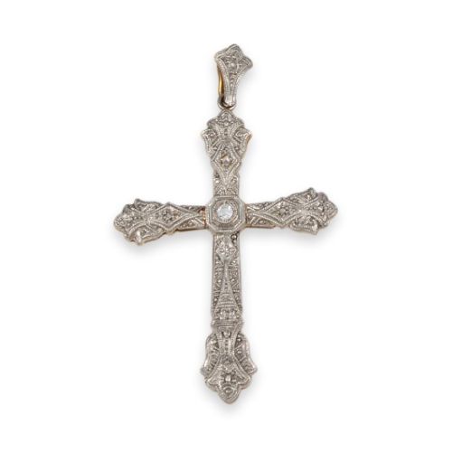 CRUZ DE ORO Y PLATINO CON DIAMANTES