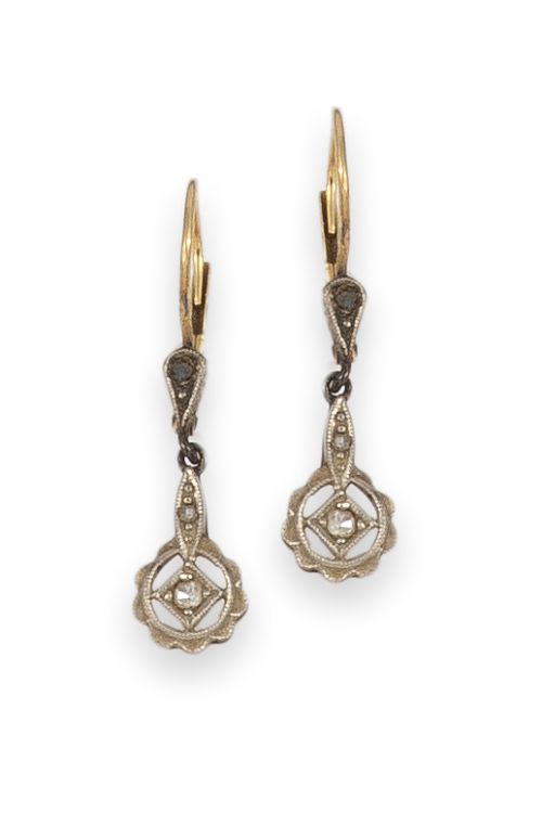 PENDIENTES ANTIGUOS DE ORO, PLATINO Y DIAMANTES